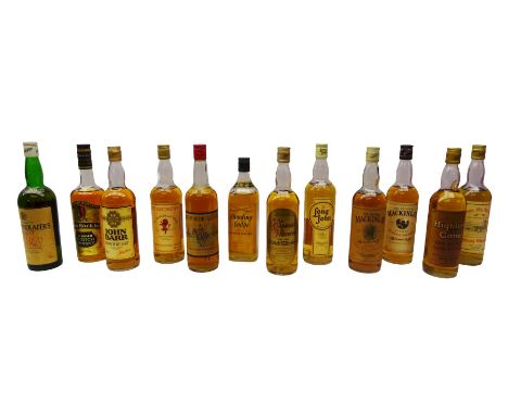 Twelve bottles of blended Scotch whisky, including Highland Game, Red Hackle, Whyte &amp; Mackays etc, various contents and p