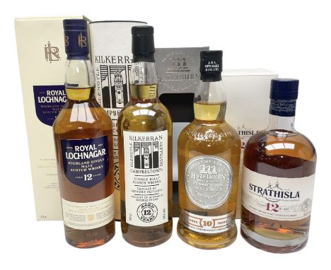 Springbank, 10 year old, Hazelburn triple distilled single malt Scotch whisky, 70cl, 46% vol, Glengyle, 12 year old, Kilkerra