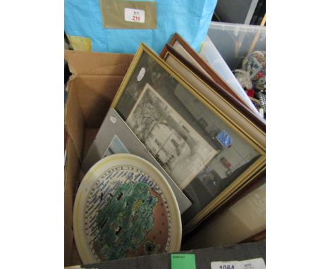 BOX SIX ASSORTED EAST ANGLIAN FRAMED AND GLAZED PRINTS + POOLE POTTERY NORFOLK FEDERATION OF WOMEN’S INSTITUTES 1968 COMMEMOR