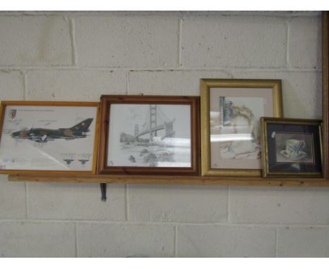 FRAMED BOMBER REGIMENT PRINT, FURTHER NUDE STUDY OF A LADY AND A CUP AND SAUCER (4)