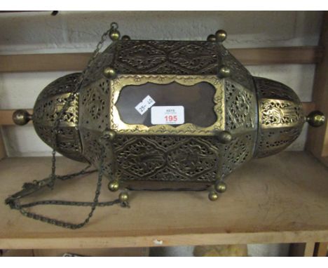 INDIAN BRASS HANGING LANTERN WITH ETCHED DESIGN 
