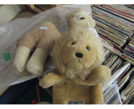CHAD VALLEY PLUSH LION GLOVE PUPPET TOGETHER WITH A MERRYTHORPE FIGURE OF A CAMEL 