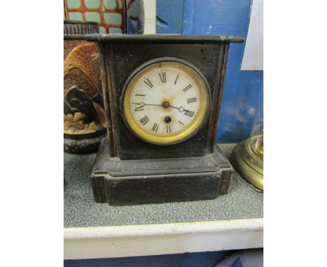 BLACK SLATE MANTEL CLOCK WITH ARABIC CHAPTER RING 