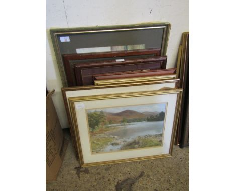 GROUP CONTAINING MIXED PASTEL OF A LOCH SCENE, FURTHER PRINTS, CIGARETTE CARDS ETC