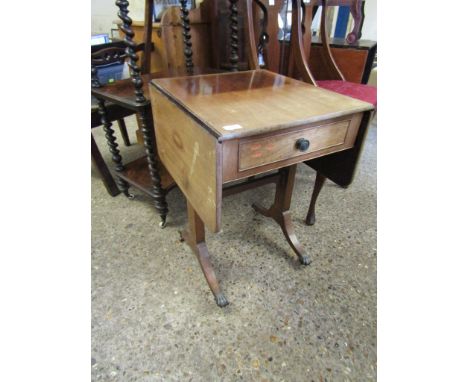 SMALL PROPORTIONED MAHOGANY SOFA TYPE TABLE WITH SINGLE DRAWER WITH TWO DROP FLAPS WITH PLANK ENDS 