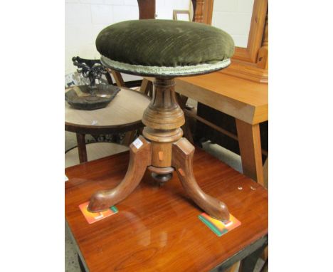 19TH CENTURY REVOLVING PIANO STOOL WITH GREEN DRALON UPHOLSTERED TOP 