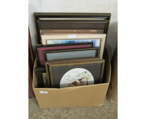 BOX CONTAINING MIXED PICTURES, PRINTS, WATERCOLOURS ETC