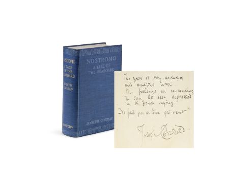 CONRAD (JOSEPH)Nostromo. A Tale of the Seaboard, FIRST EDITION, INSCRIBED WITH A NOTE BY THE AUTHOR on the front free endpape