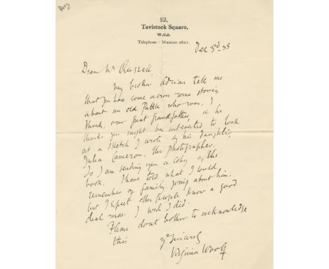 BLOOMSBURY &amp; BERTRAND RUSSELLGroup of incoming correspondence to Bertrand Russell,  comprising: autograph letter signed (