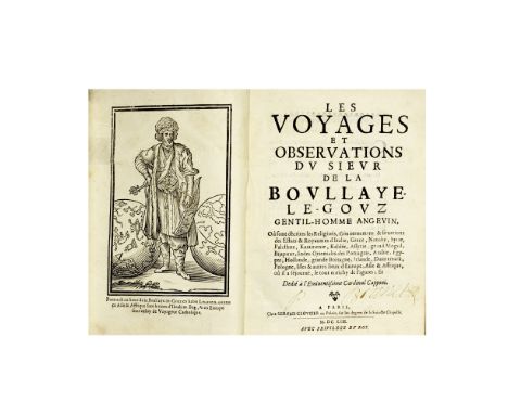 BOULLAYE-LE-GOUZ (FRANCOIS DE)Les voyages, FIRST EDITION,  woodcut frontispiece portrait of the author, engraved portrait ill