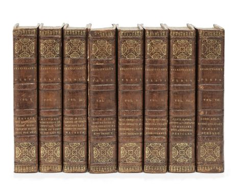 SHAKESPEARE (WILLIAM)The Plays, 8 vol.,  volume titles and individual play titles with wood-engraved vignettes, some foxing, 