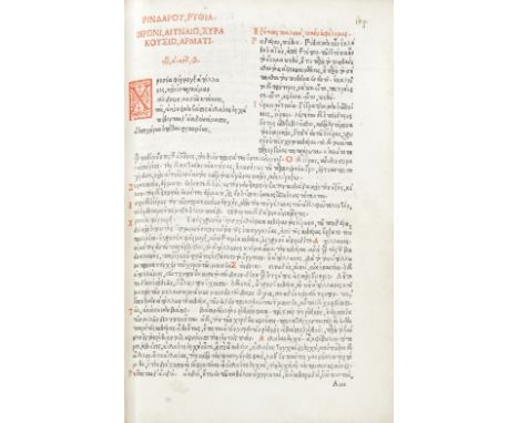 PINDARΟλυμπια. Πυθια. Νεμεα. Ισθμια [Olympia. Pythia. Nemea. Isthmia],  with the 2 blank leaves called for, Greek type, 2 woo