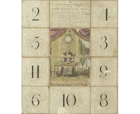 JUDAICA - GAMEThe New Game of the Jew,  engraving on 12 sections mounted on linen, comprising a central hand-coloured represe