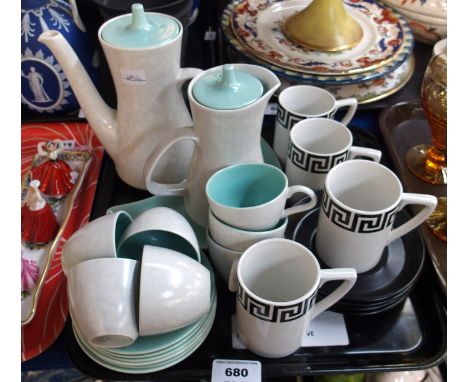A Robert Jefferson for Poole pottery ice green and seagull coffee wares and four Portmeirion coffee cups and saucer Condition
