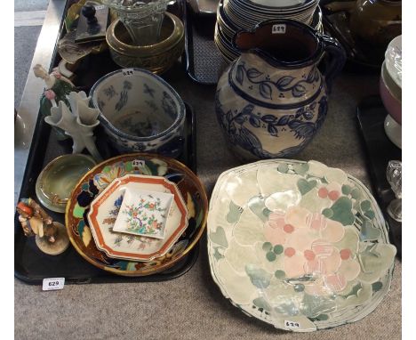 A Japanese bowl in the Gouda style (def), a pressed ceramic bowl, a fish decorated jug, a Doulton figure, a Hummel figure etc