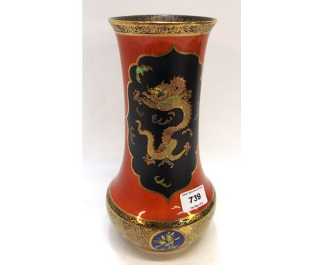 An early Carlton Ware vase decorated with a dragon within a cartouche, 26cm high Condition Report: Available upon request