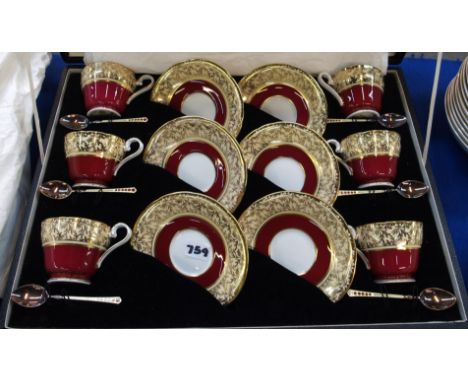 Boxed Aynsley coffee cups and saucers, pattern no 163, together with matching enamelled silver spoons Condition Report: One s