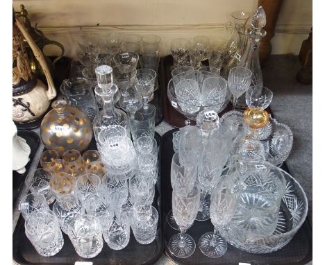 Assorted cut glass and crustal including Edinburgh decanter, pair of carafes, six champagne flutes etc Condition Report: Avai