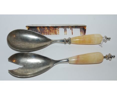 A pair of electro-plated servers, silver-mounted comb etc Condition Report: Available upon request