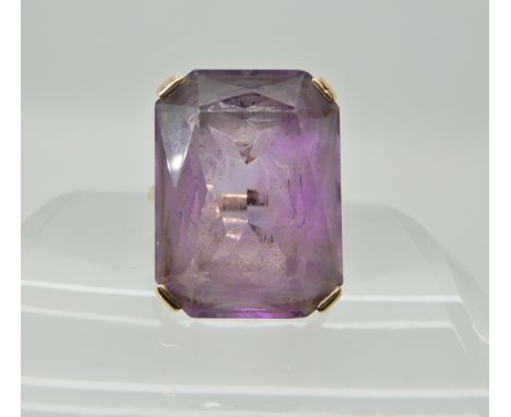 A 9ct gold large amethyst ring, amethyst dimensions approx 20mm x 15mm x 9.5mm, finger size P, weight 7.4gms Condition Report