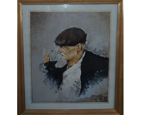 B R KEITH Portrait of man drinking, signed, oil on board, 30 x 25cm Condition Report: Available upon request