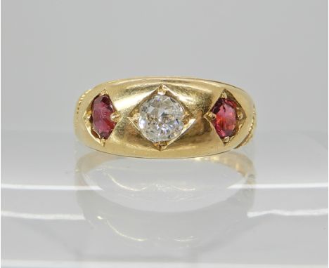 A Victorian 18ct gold ruby and diamond ring dated Chester 1893.  Diamond estimated approx 0.20cts, finger size Q1/2, weight 4