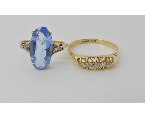 An 18ct gold five stone diamond ring, with an estimated diamond content of 0.25cts, size T1/2, weight 3.1gms and a 9ct gold b