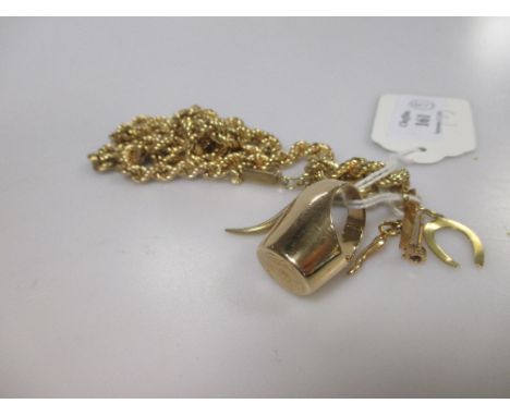 A monogrammed signet ring stamped '18k' (12g), a ropetwist chain necklace stamped '585' and '14k' (29g), and various Italian 