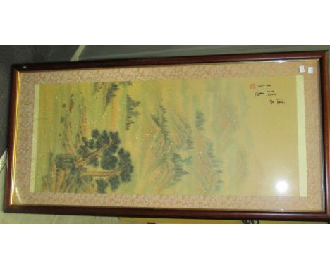 A framed Chinese scroll painting on silk  