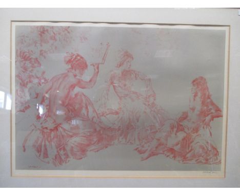 Sir William Russell Flint RA (Scottish, 1880 - 1969) 'Discussion', coloured reproduction print, signed lower right in pencil;