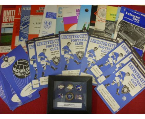 Leicester City, a collection of 27 home and away football programmes, all from the 1960's, plus a small framed item of 6 Supp