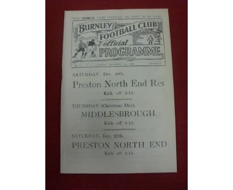 1919/20 Burnley v Oldham Athletic, a programme from the game played on 13/12/1919 (ex bound volume), the first season after t