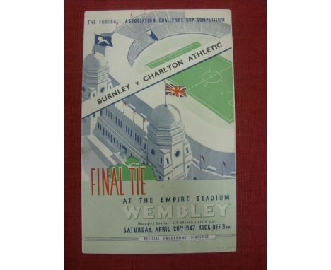 1947 FA Cup Final, Charlton v Burnley, a programme from the game played at Wembley on 26/04/1947, slt r/s, t/c