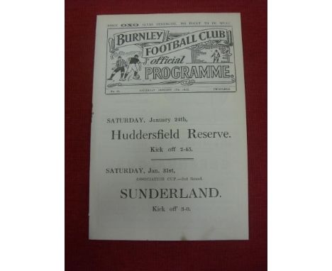 1919/20 Burnley v Aston Villa, a programme from the game played on 17/01/1920 (ex bound volume), the first season after the w