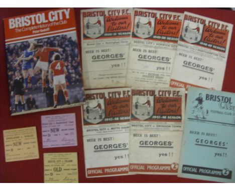 Bristol City, a collection of 6 home football programmes, in various condition, 1946/47 Swindon, 1947/48 Swindon, Notts Count