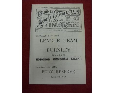 1919/20 Burnley v Blackburn Rovers, a programme from the game played on 20/09/1919 (ex bound volume), the first season after 