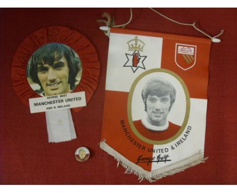 Manchester United, George Best Collection, A Rare 1960's Enamel Pin Badge With An Image Of George Etched In The Centre In Gol