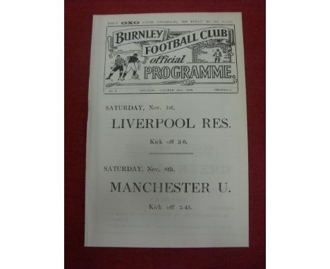 1919/20 Burnley v Liverpool, a programme from the game played on 25/10/1919 (ex bound volume), the first season after the war