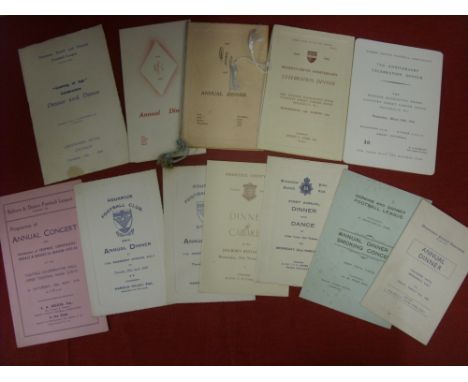 A collection of 11 menu's for Annual Dinners held by various clubs and Football Leagues, Aquaris FC, 1935, 1937, Balham &amp;