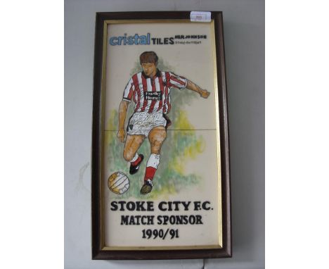 1990/1991 Stoke City, a superb sponsers gift for the match sponser showing a player in full kit, kicking a football, this fra