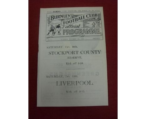 1919/20 Burnley v Sheffield Utd, a programme for the game played on 11/10/1911 (ex bound volume), the first season after the 