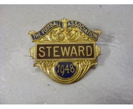 1948 Football Association Stewards Badge, Manchester Utd v Blackpool, Dark Blue/Dark Red Enamel