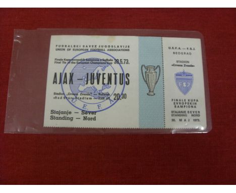 1973 European Cup Final, Ajax v Juventus, a ticket from the game played in Belgrave on 30/05/1973, unused complete