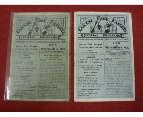 1929/30 QPR Reserves v Southampton Reserves, a programme from a London Combination game played on 06/04/1930, in addition is 