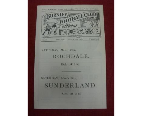 1919/20 Burnley v WBA, a programme from the game played on 06/03/1920 (ex bound volume), the first season after the war