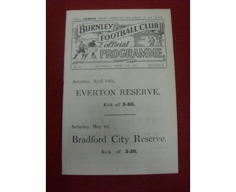 1919/20 Burnley v Everton, a programme from the game played on 17/04/1920 (ex bound volume), the first season after the war