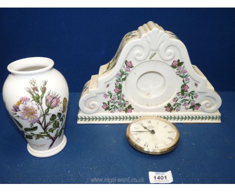 A Portmeirion quartz Botanical Garden clock, and a Portmeirion Botanical Garden vase 7" tall.