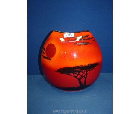 A large semi-moon shape Poole pottery vase in 'African Sky' design, 10" approx.