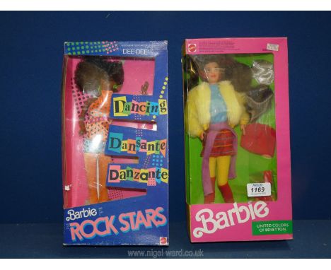 Two boxed Mattel Barbie dolls including ''Marina in United Colors of Benetton'' clothing and ''Dee Dee'' from the Rock Stars 