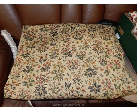 A pair of lined triple pleat curtains, tapestry style, approx. 8' 6" wide x 8' 6" long.